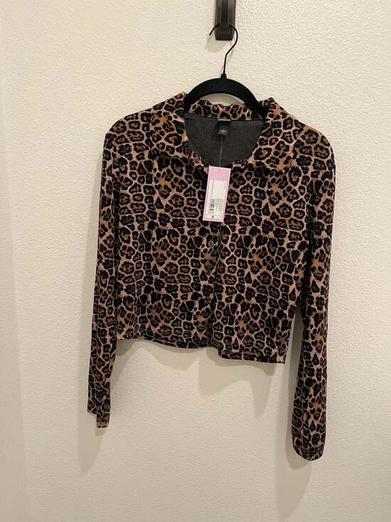 Wild Fable Tops - Wild Fable Leopard Print Long Sleeve Cropped Button-Down Shirt